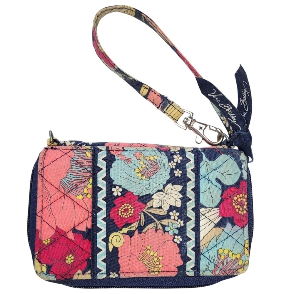 Vera Bradley Happy Trails Carry It All Wristlet Wallet‎ Floral Navy - Picture 2 of 8